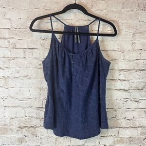 by Anthropologie Women's Medium Navy Blue Textured Tank Top Buttons Strappy